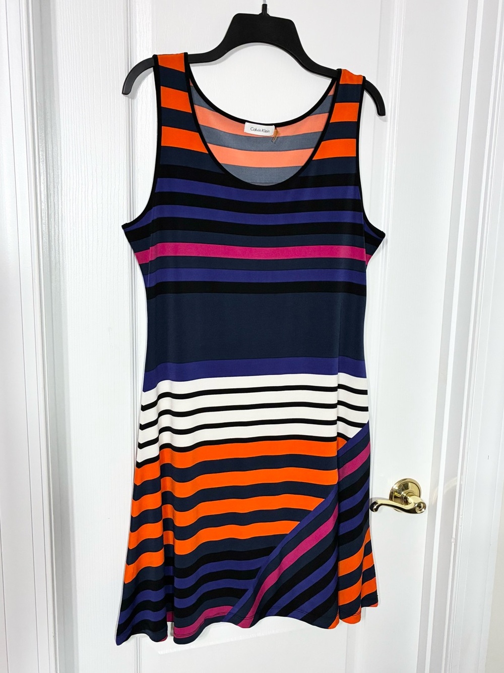 Calvin Klein Navy Multicolor Striped Sleeveless Knit Tank Dress Size 12